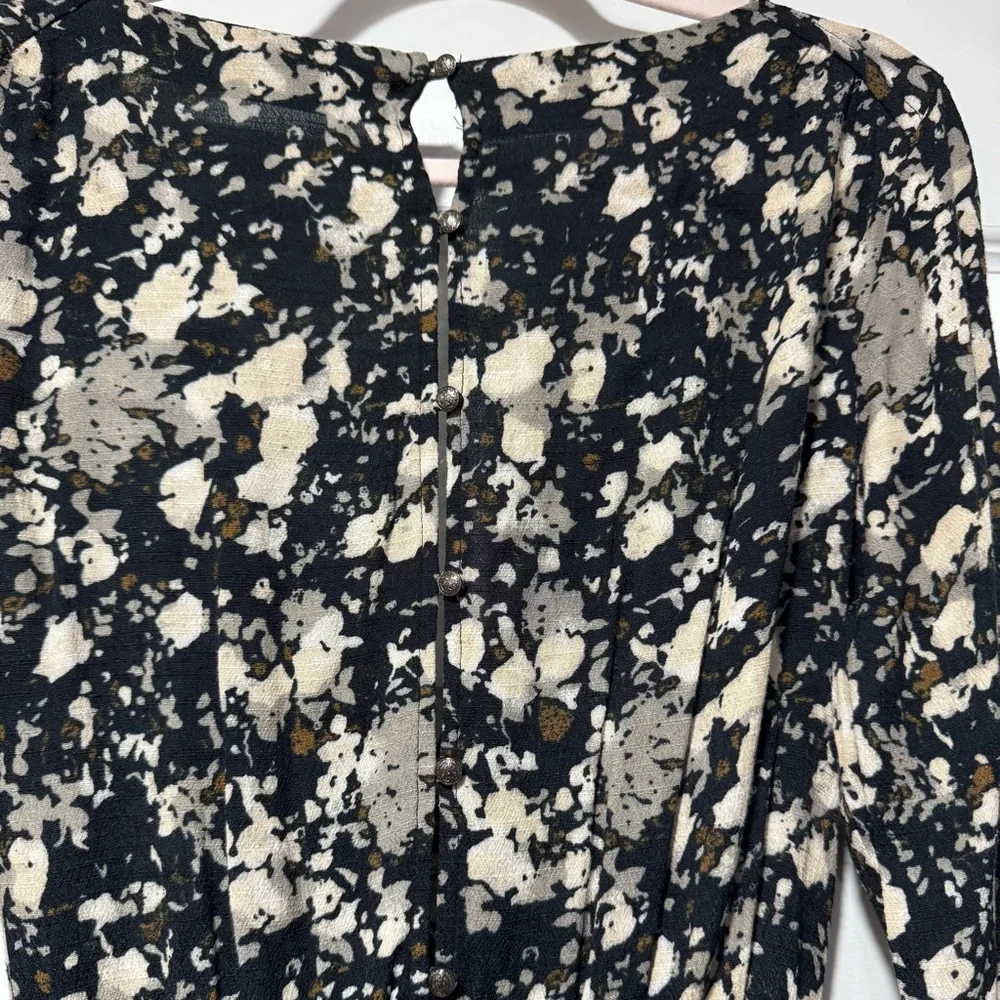 Free People Black and Cream Floral Wrap Romper with 3/4 Sleeves 02-0074